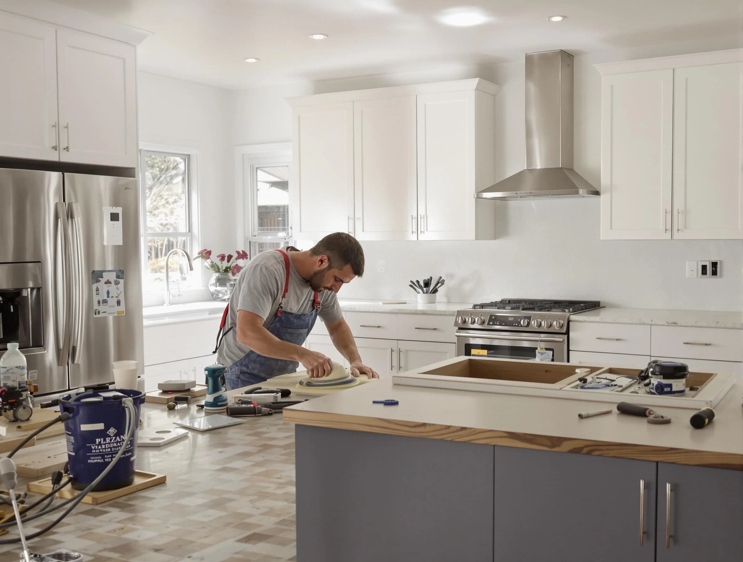 Glendale House Painters refinishing kitchen cabinets in Glendale, AZ
