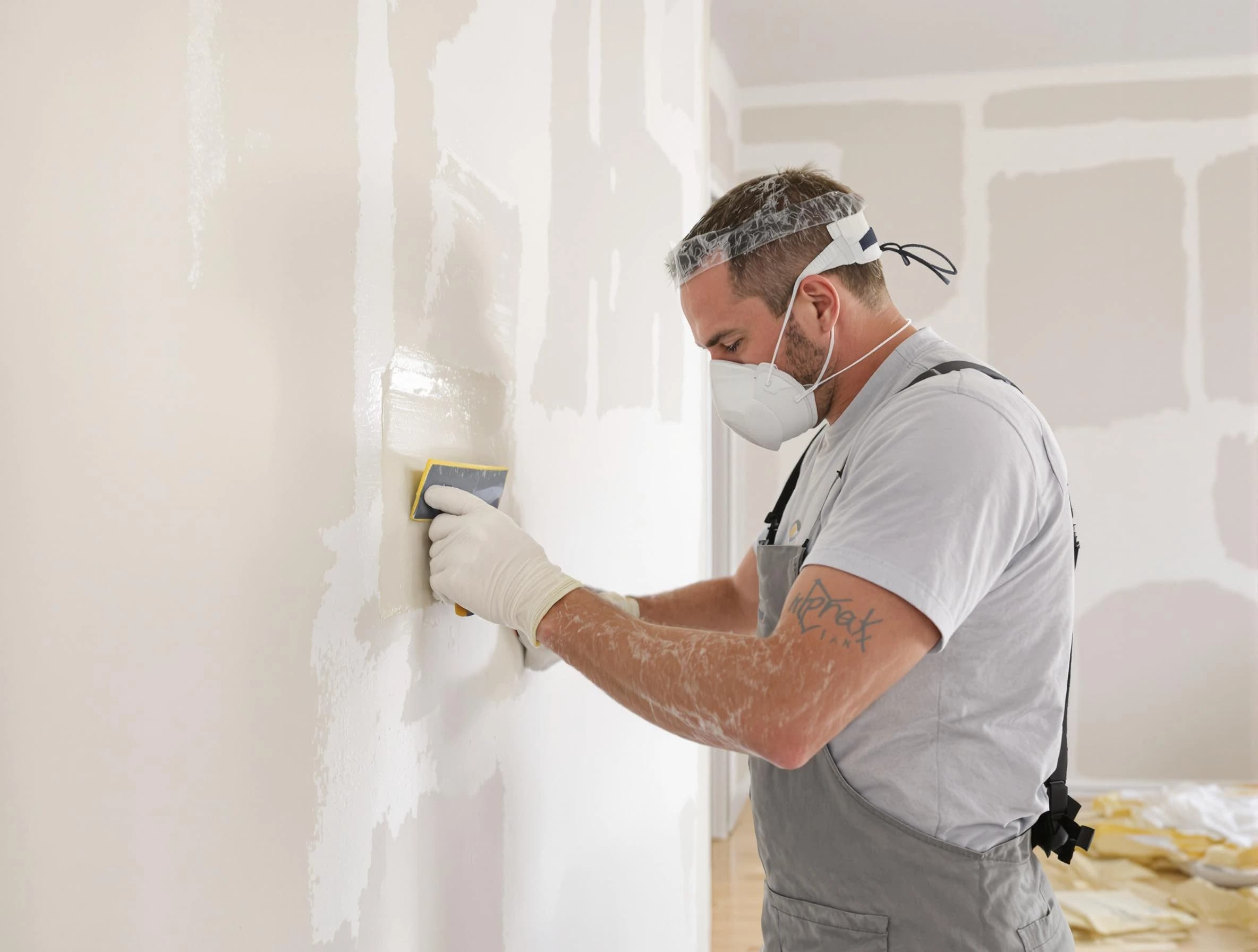 Glendale House Painters technician applying mud to drywall seams in Glendale, AZ