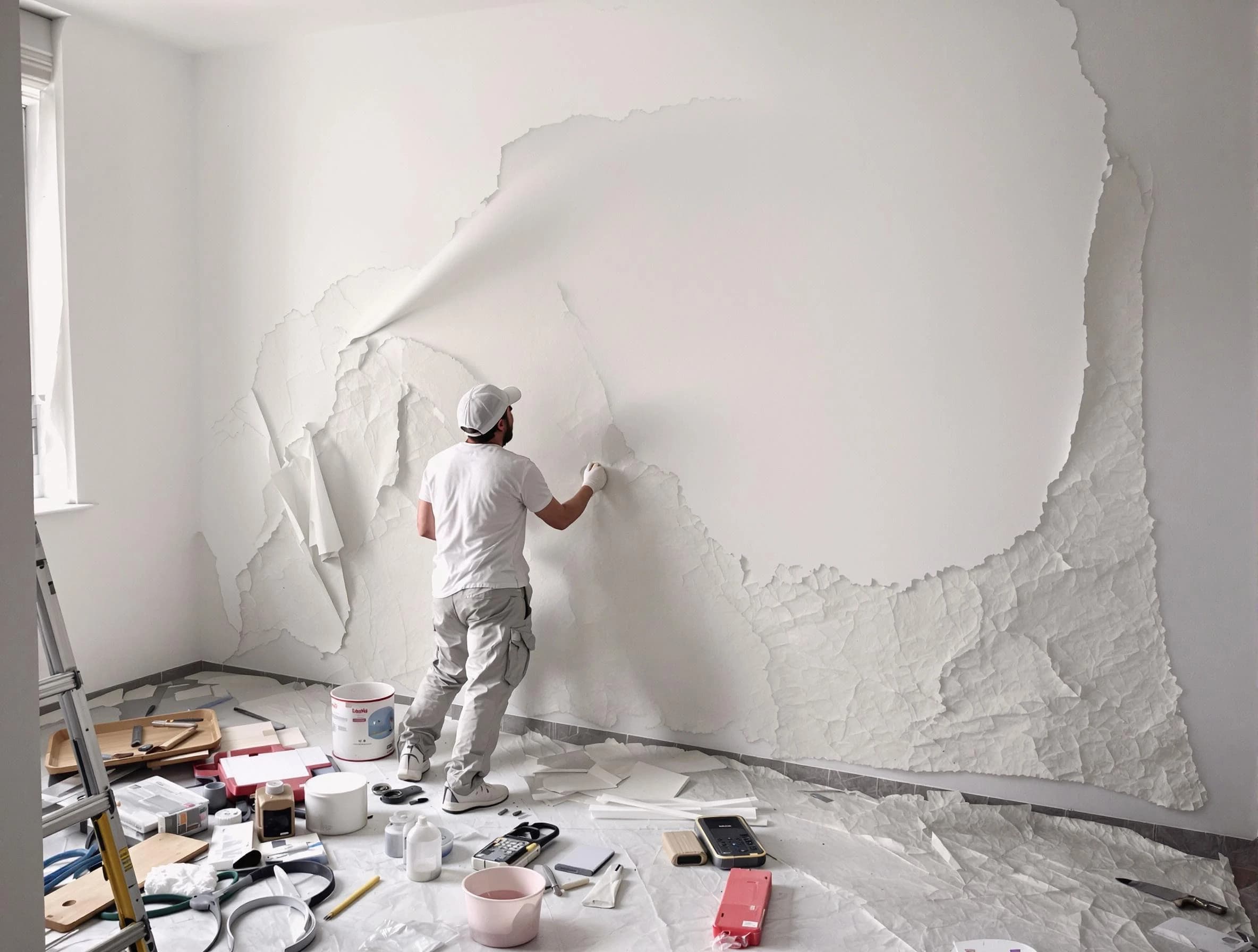 Removing old wallpaper to reveal clean walls by Glendale House Painters in Glendale