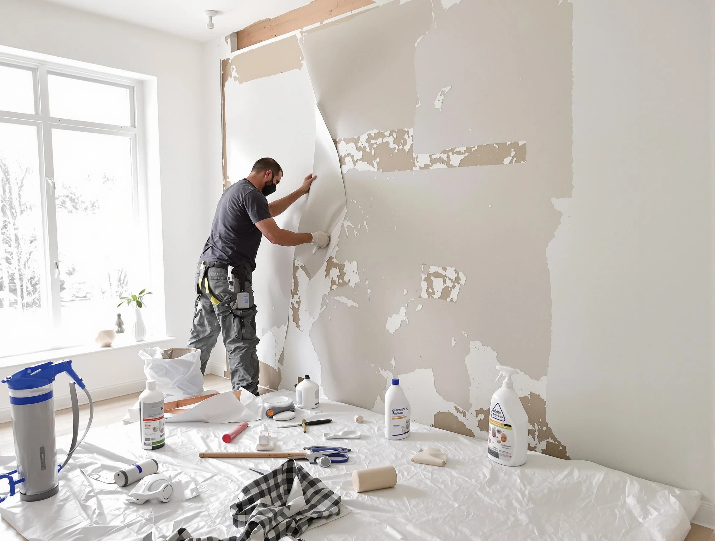 Glendale House Painters technician removing wallpaper in Glendale, AZ
