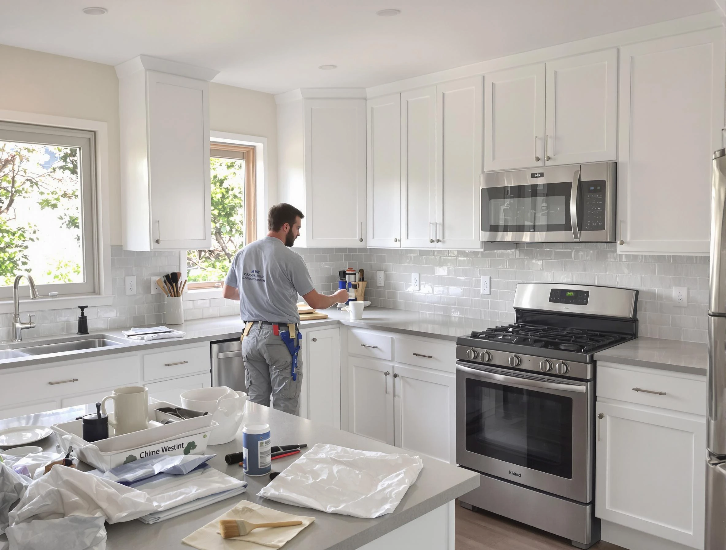 Glendale House Painters applying fresh paint on kitchen cabinets in Glendale